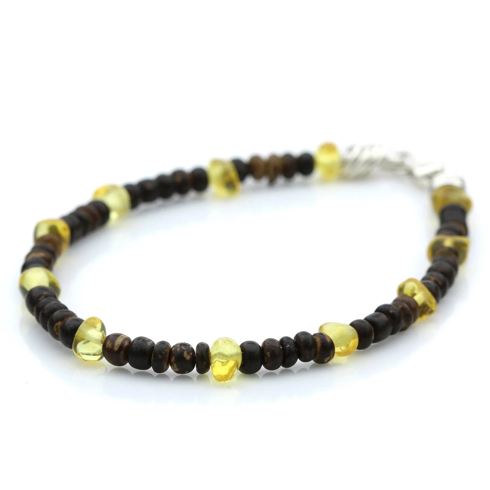 COCONUT WOOD & BALTIC AMBER 925 STERLING SILVER BRACELET. SPT08