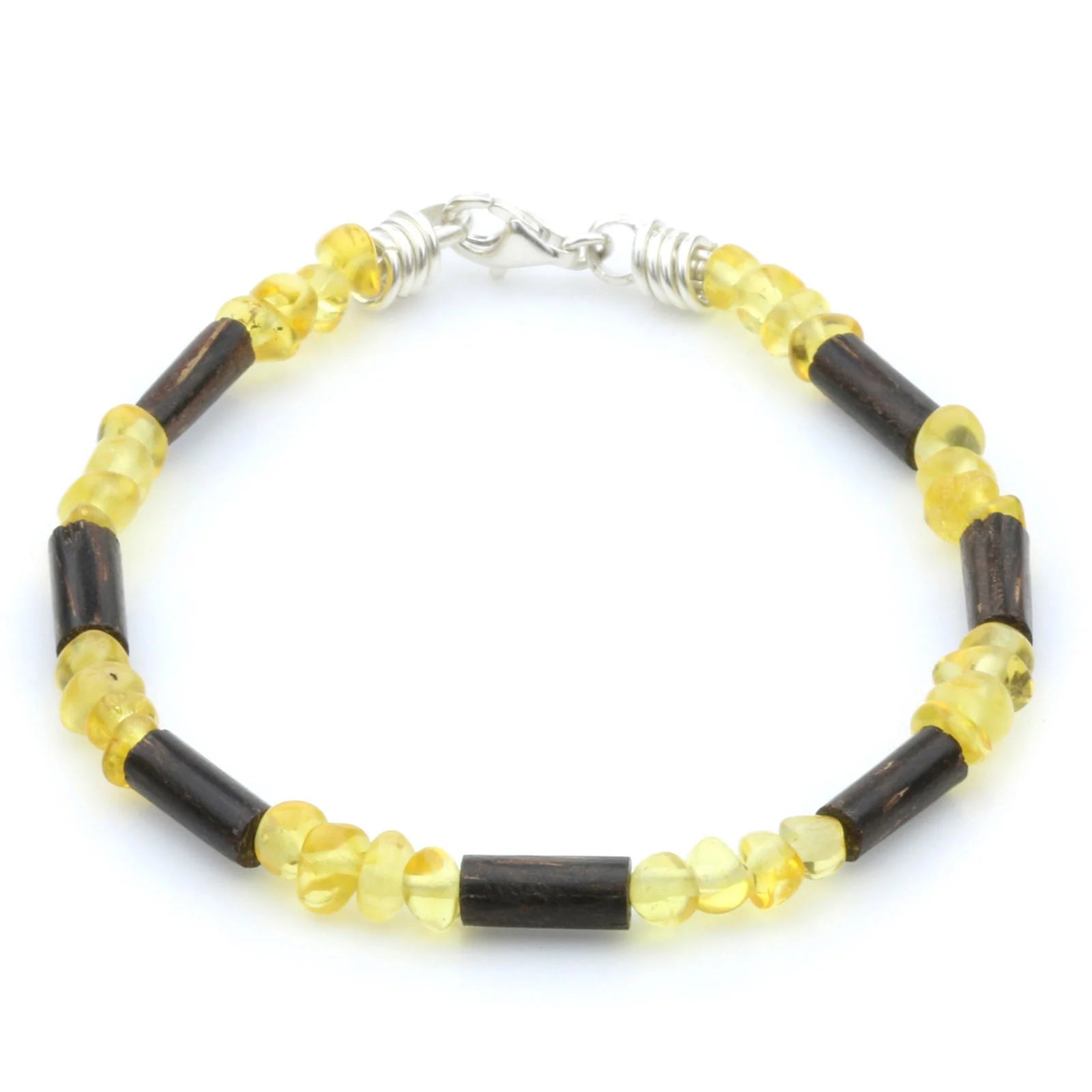 NATURAL BALTIC AMBER PATIKAN WOOD 925 STERLING SILVER BRACELET. SPT10
