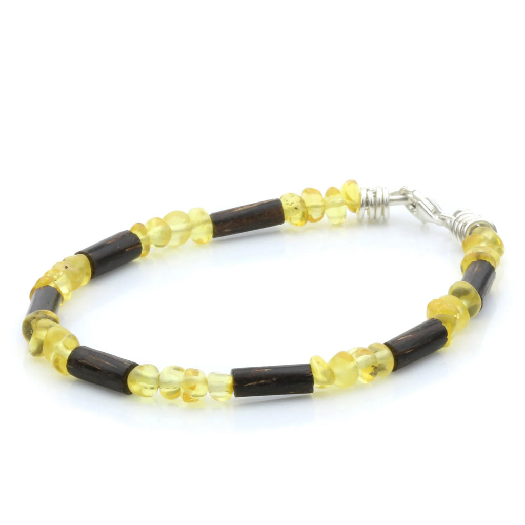 NATURAL BALTIC AMBER PATIKAN WOOD 925 STERLING SILVER BRACELET. SPT10