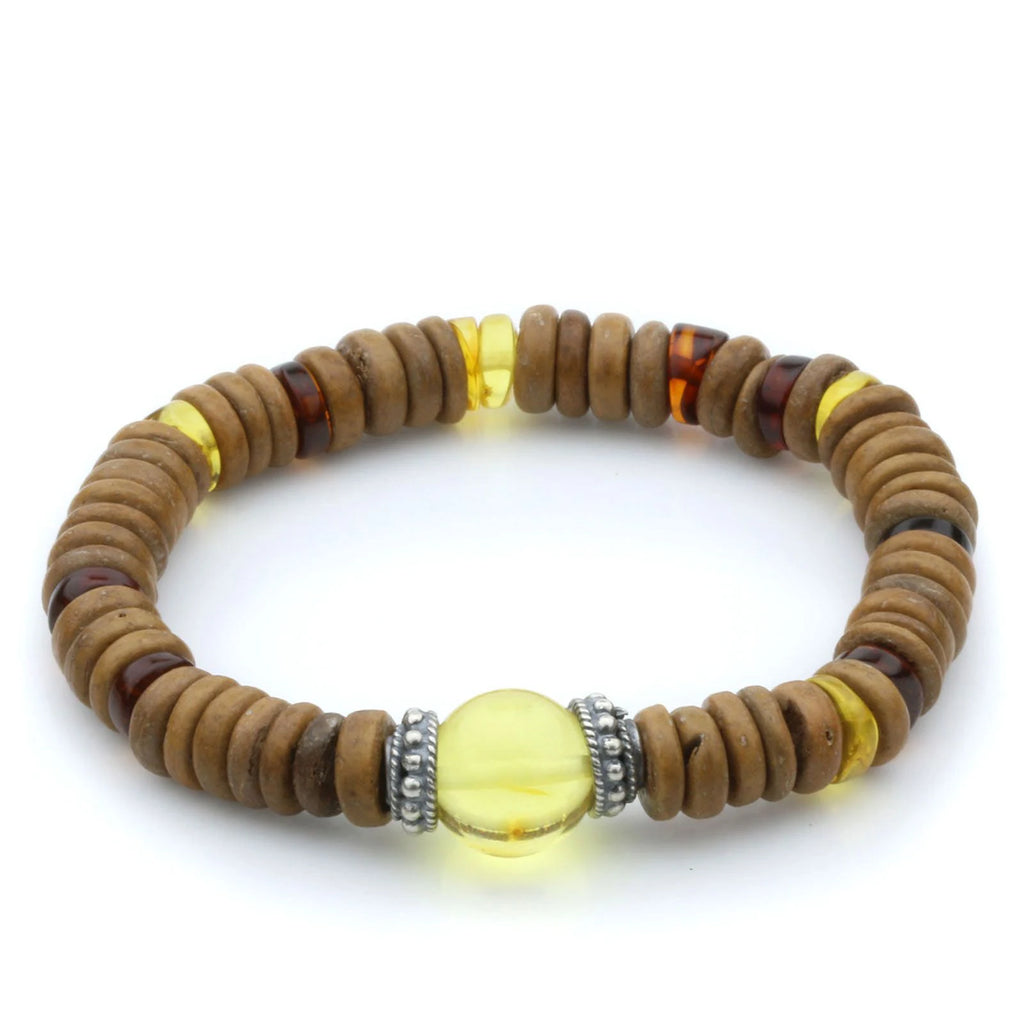 NATURAL BALTIC AMBER WOOD 925 STERLING SILVER BRACELET. SPT11