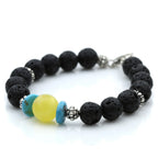 NATURAL BALTIC AMBER LAVA STONE & TURQUOISE 925 STERLING SILVER BRACELET. SPT12