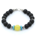 NATURAL BALTIC AMBER LAVA STONE & TURQUOISE 925 STERLING SILVER BRACELET. SPT12