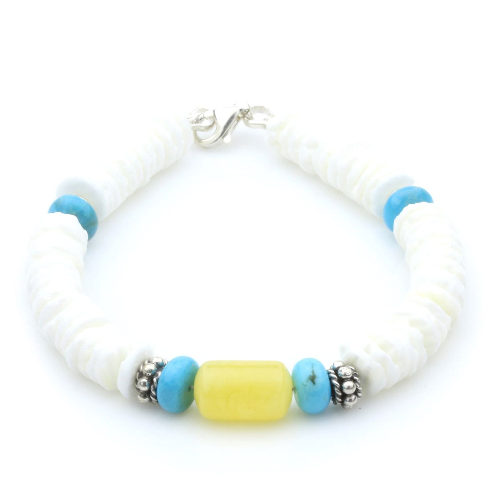 NATURAL BALTIC AMBER SHELL TURQUOISE 925 STERLING SILVER BRACELET. SPT13A