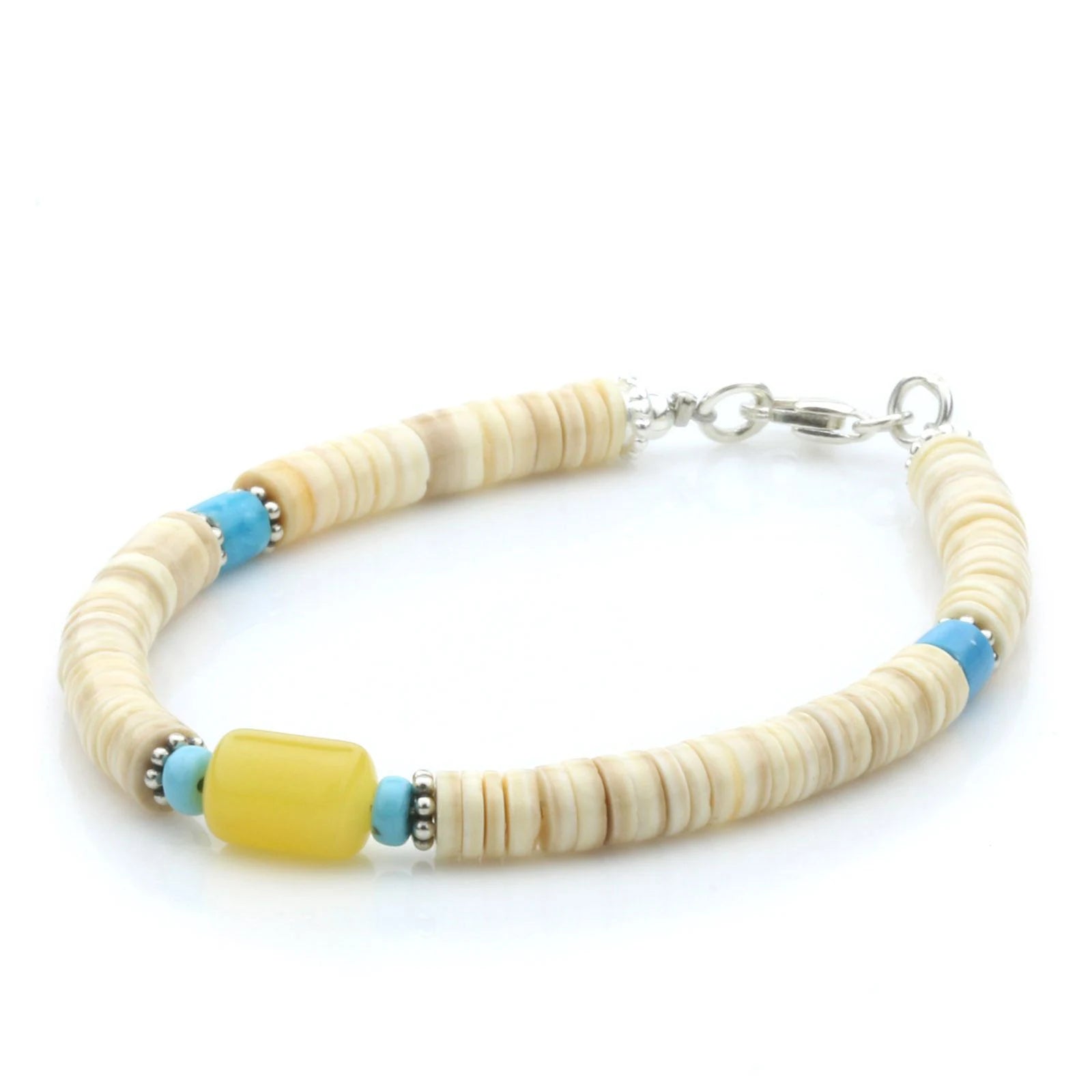 NATURAL BALTIC AMBER SHELL TURQUOISE 925 STERLING SILVER BRACELET. SPT16
