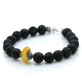 NATURAL BALTIC AMBER LAVA STONE 925 STERLING SILVER BRACELET. SPT18