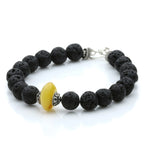 NATURAL BALTIC AMBER LAVA STONE 925 STERLING SILVER BRACELET. SPT18