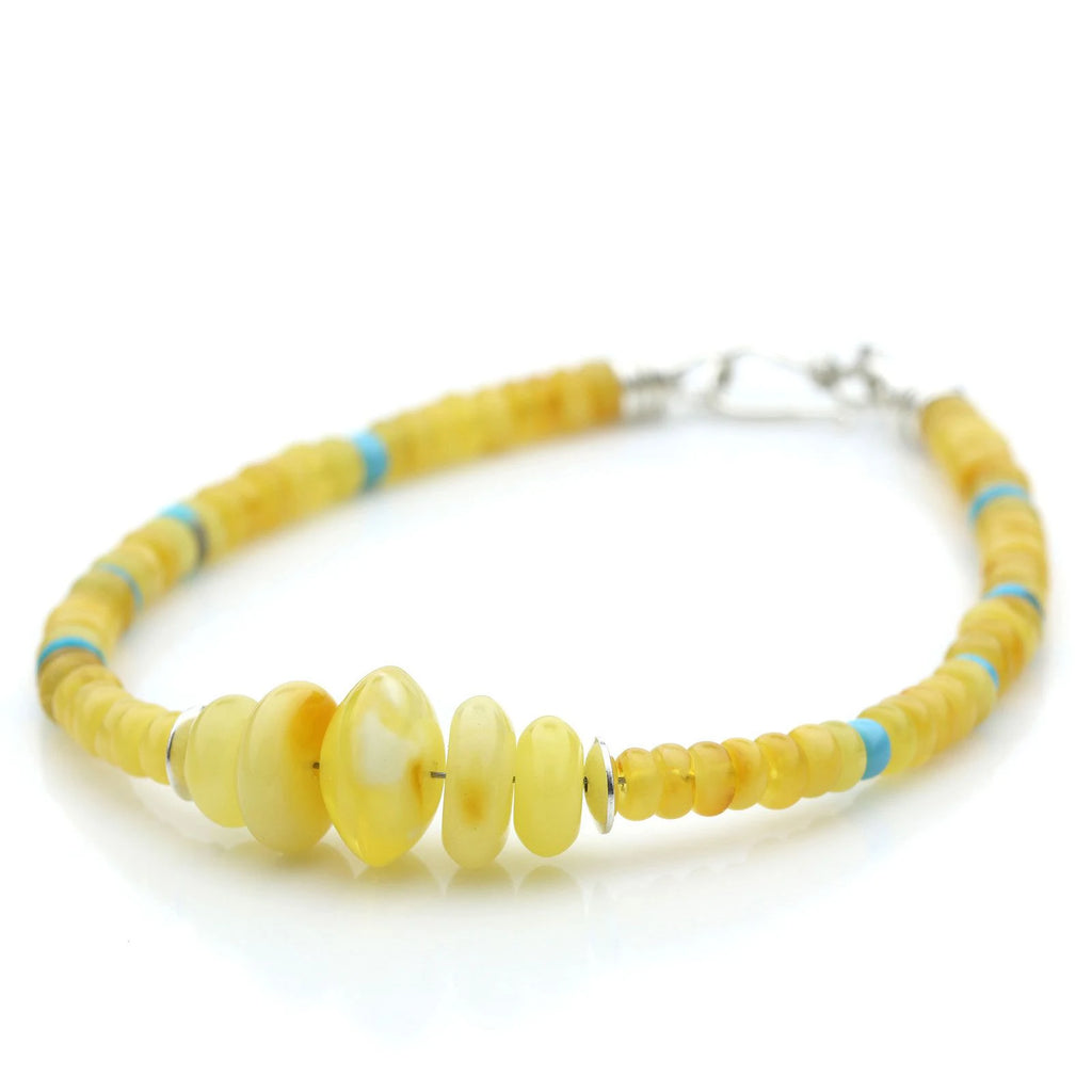 NATURAL BALTIC AMBER TURQUOISE 925 STERLING SILVER BRACELET. SPT19