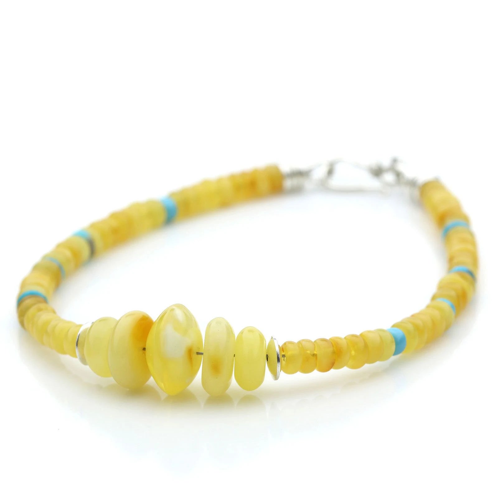 NATURAL BALTIC AMBER TURQUOISE 925 STERLING SILVER BRACELET. SPT19