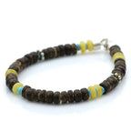 NATURAL BALTIC AMBER WOOD TURQUOISE 925 STERLING SILVER BRACELET. SPT20