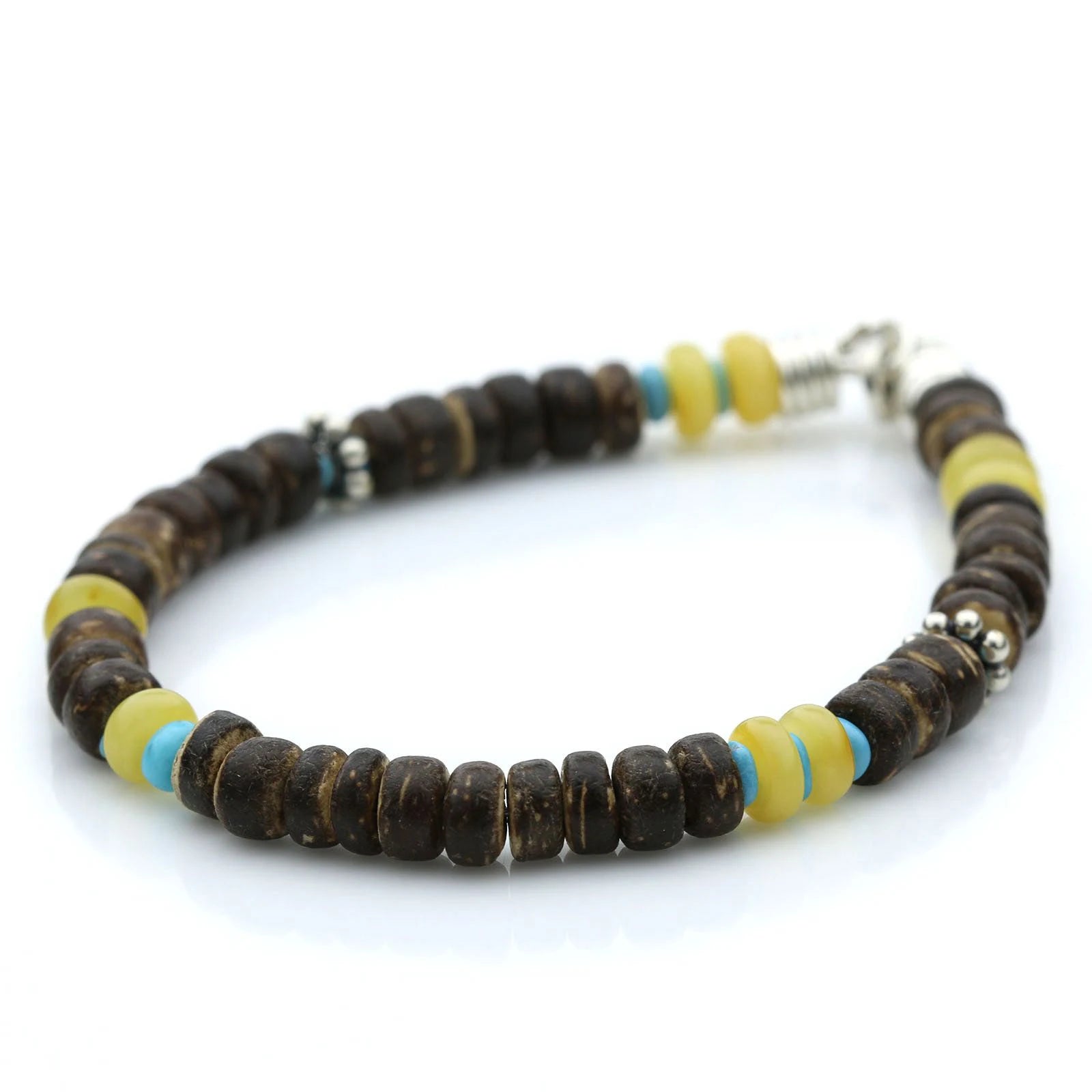 NATURAL BALTIC AMBER WOOD TURQUOISE 925 STERLING SILVER BRACELET. SPT20