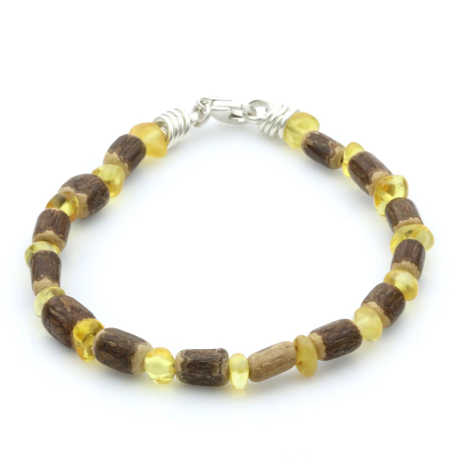 NATURAL BALTIC AMBER RICE WOOD 925 STERLING SILVER BRACELET. SPT23