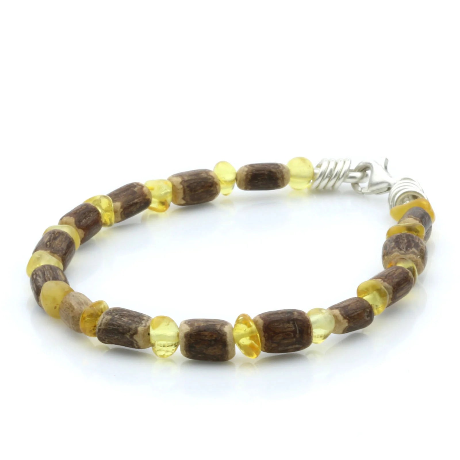 NATURAL BALTIC AMBER RICE WOOD 925 STERLING SILVER BRACELET. SPT23