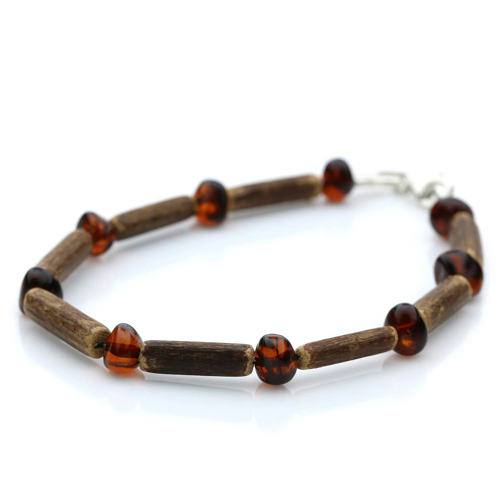 NATURAL BALTIC AMBER SIGIDE VINE WOOD 925 STERLING SILVER BRACELET. SPT24