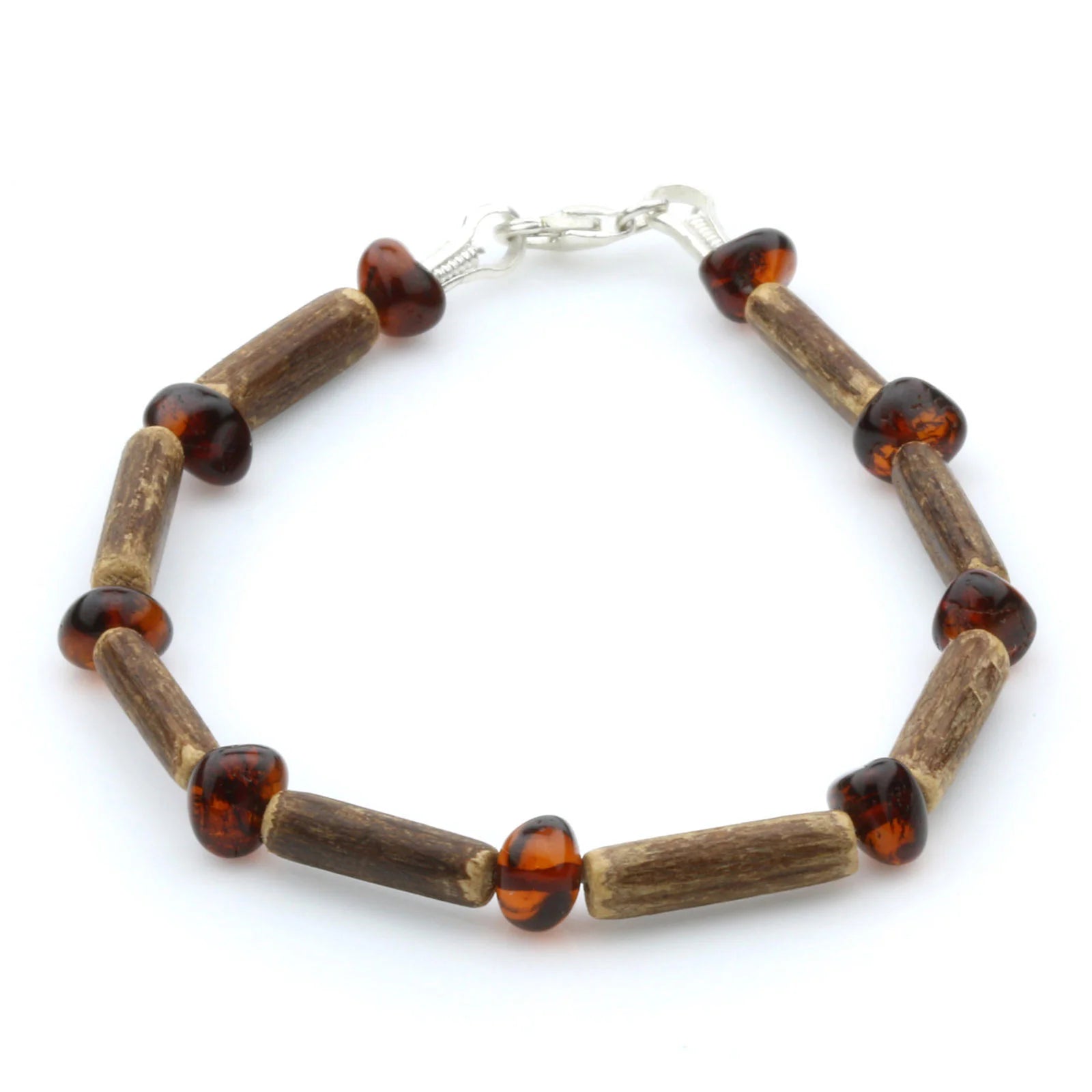 NATURAL BALTIC AMBER SIGIDE VINE WOOD 925 STERLING SILVER BRACELET. SPT24