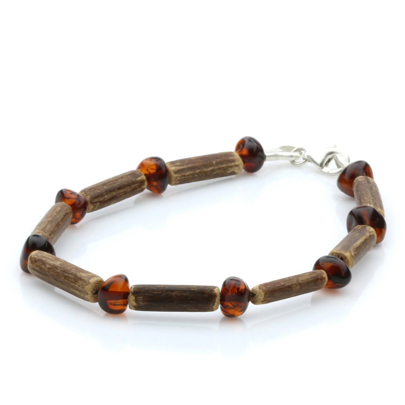 NATURAL BALTIC AMBER SIGIDE VINE WOOD 925 STERLING SILVER BRACELET. SPT24