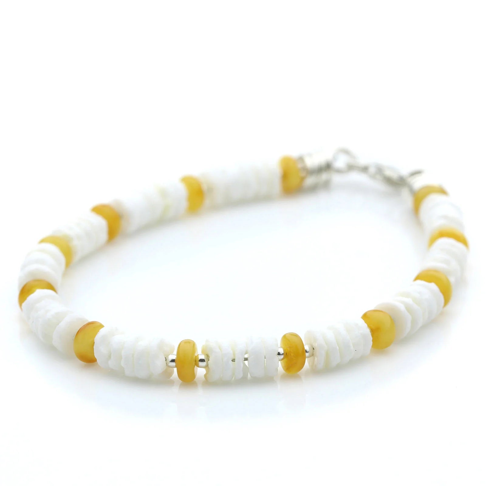 LITOB SHELL & BALTIC AMBER 925 STERLING SILVER BRACELET. SPT25