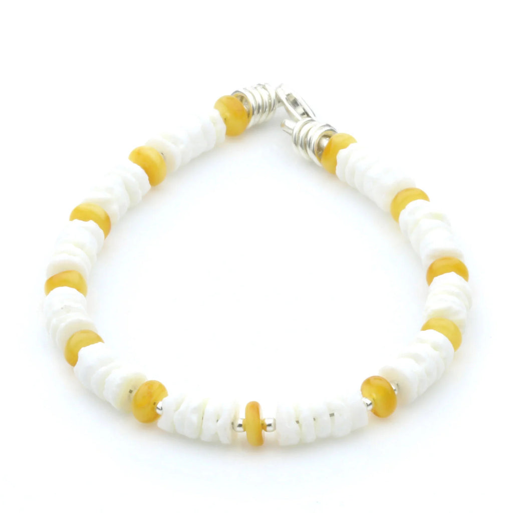 LITOB SHELL & BALTIC AMBER 925 STERLING SILVER BRACELET. SPT25