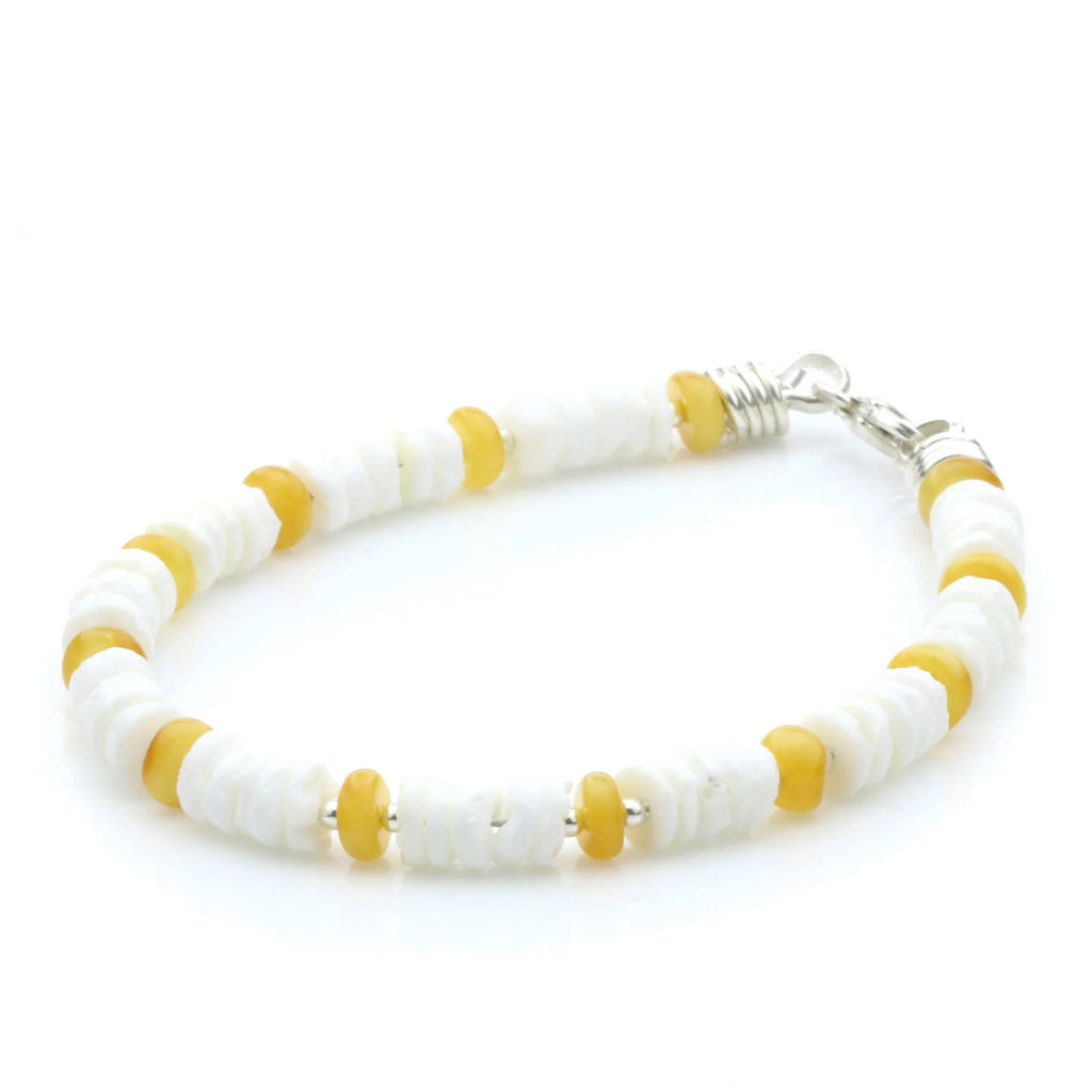 LITOB SHELL & BALTIC AMBER 925 STERLING SILVER BRACELET. SPT25