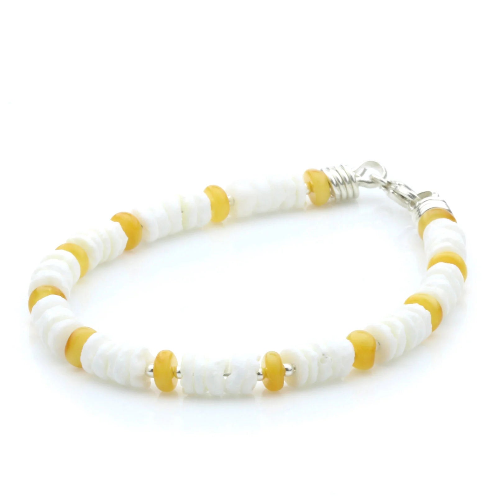 LITOB SHELL & BALTIC AMBER 925 STERLING SILVER BRACELET. SPT25