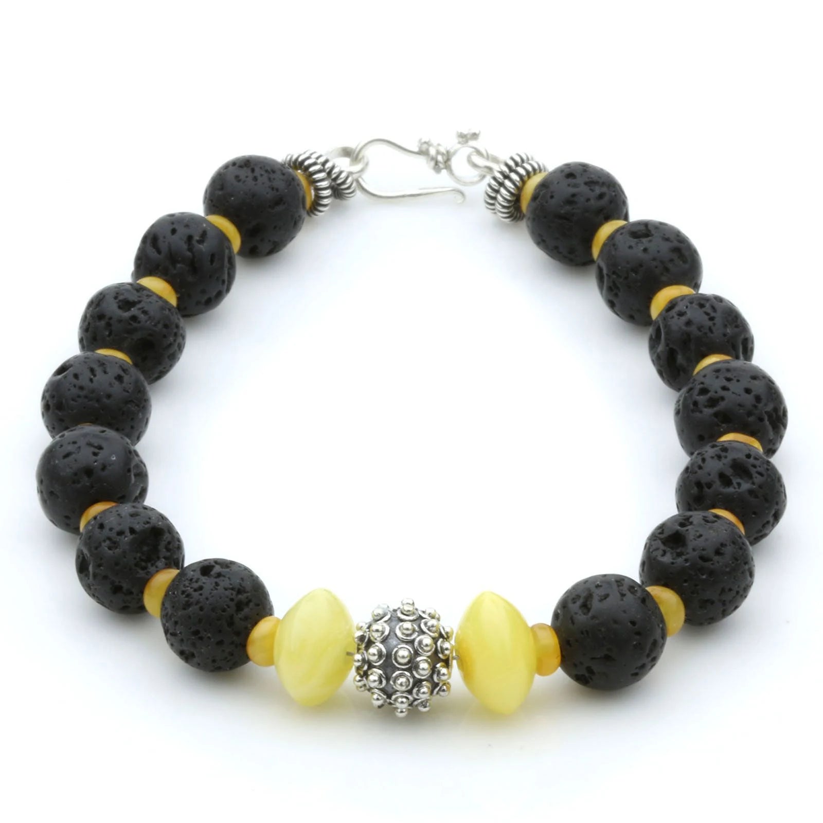 NATURAL BALTIC AMBER LAVA STONE 925 STERLING SILVER BRACELET. SPT30