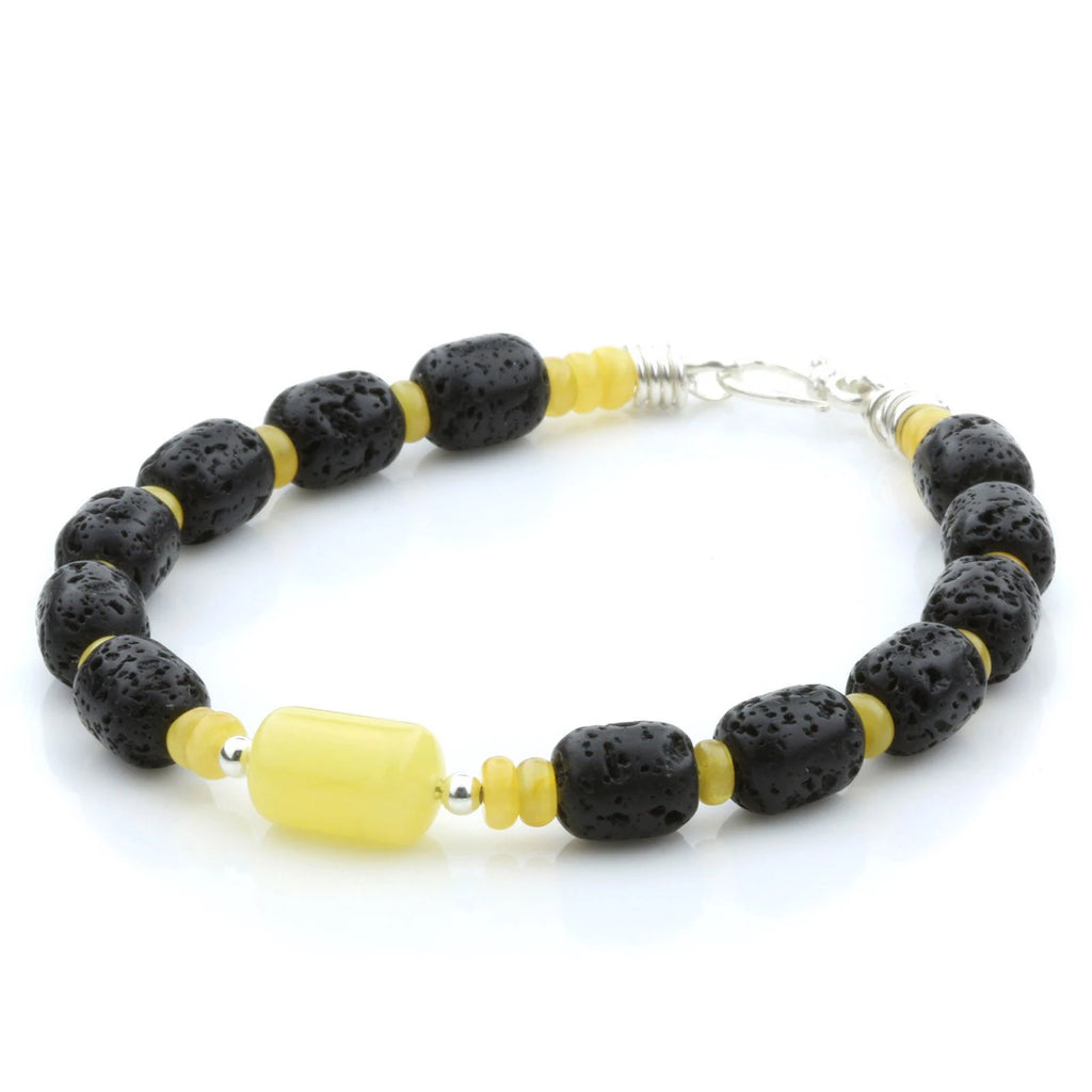 NATURAL BALTIC AMBER LAVA STONE 925 STERLING SILVER BRACELET. SPT57