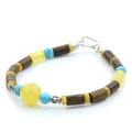 NATURAL BALTIC AMBER WOOD TURQUOISE 925 STERLING SILVER BRACELET. SPT62