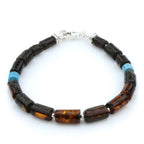 NATURAL BALTIC AMBER TURQUOISE 925 STERLING SILVER BRACELET. SPT71