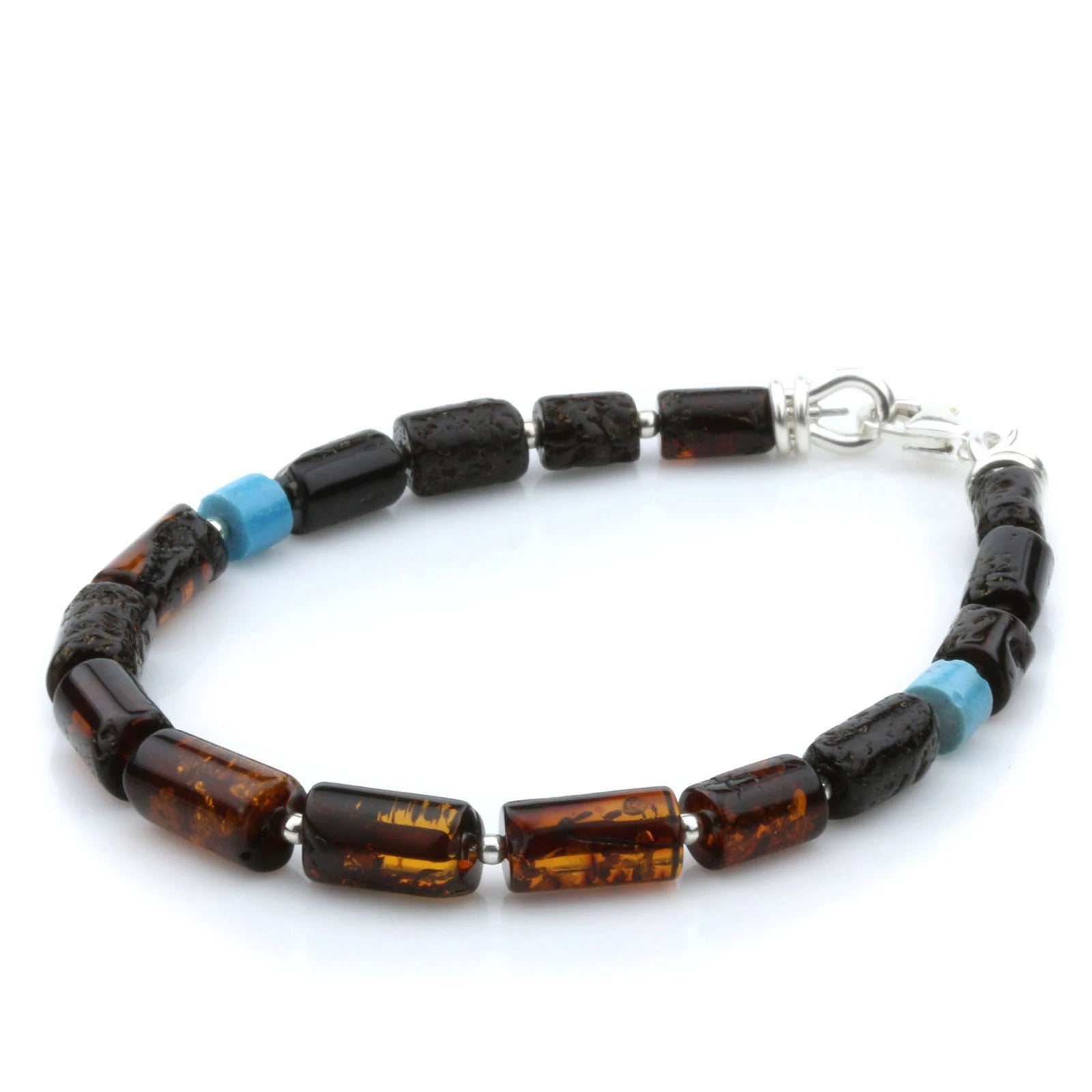 NATURAL BALTIC AMBER TURQUOISE 925 STERLING SILVER BRACELET. SPT71