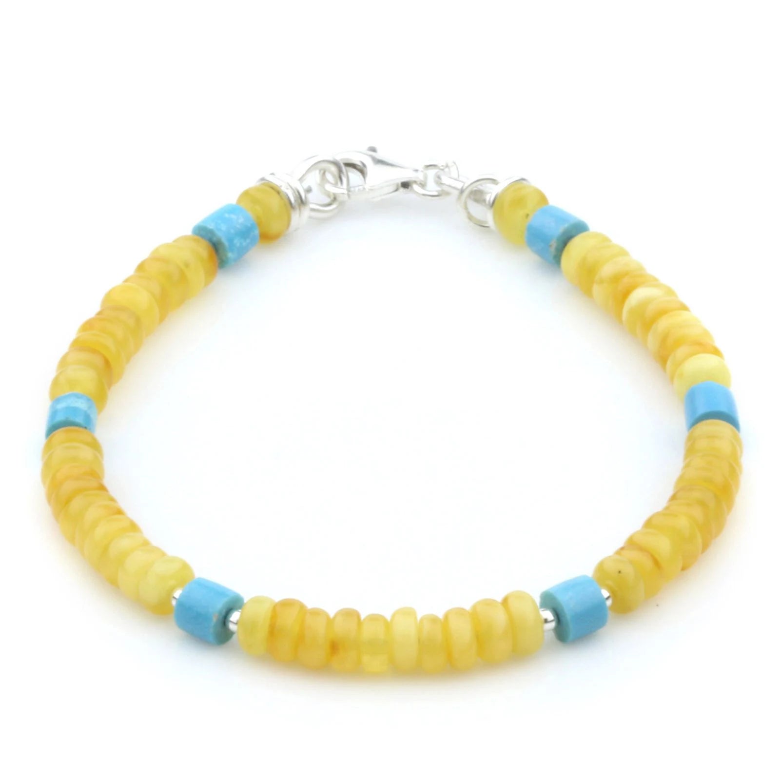 NATURAL BALTIC AMBER TURQUOISE 925 STERLING SILVER BRACELET. SPT77