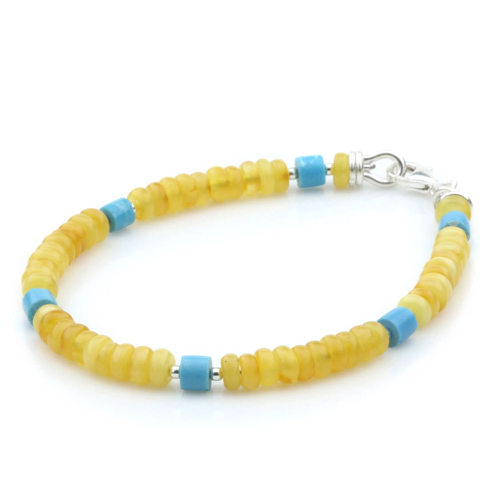 NATURAL BALTIC AMBER TURQUOISE 925 STERLING SILVER BRACELET. SPT77