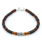 NATURAL BALTIC AMBER WOOD 925 STERLING SILVER BRACELET. SPT78
