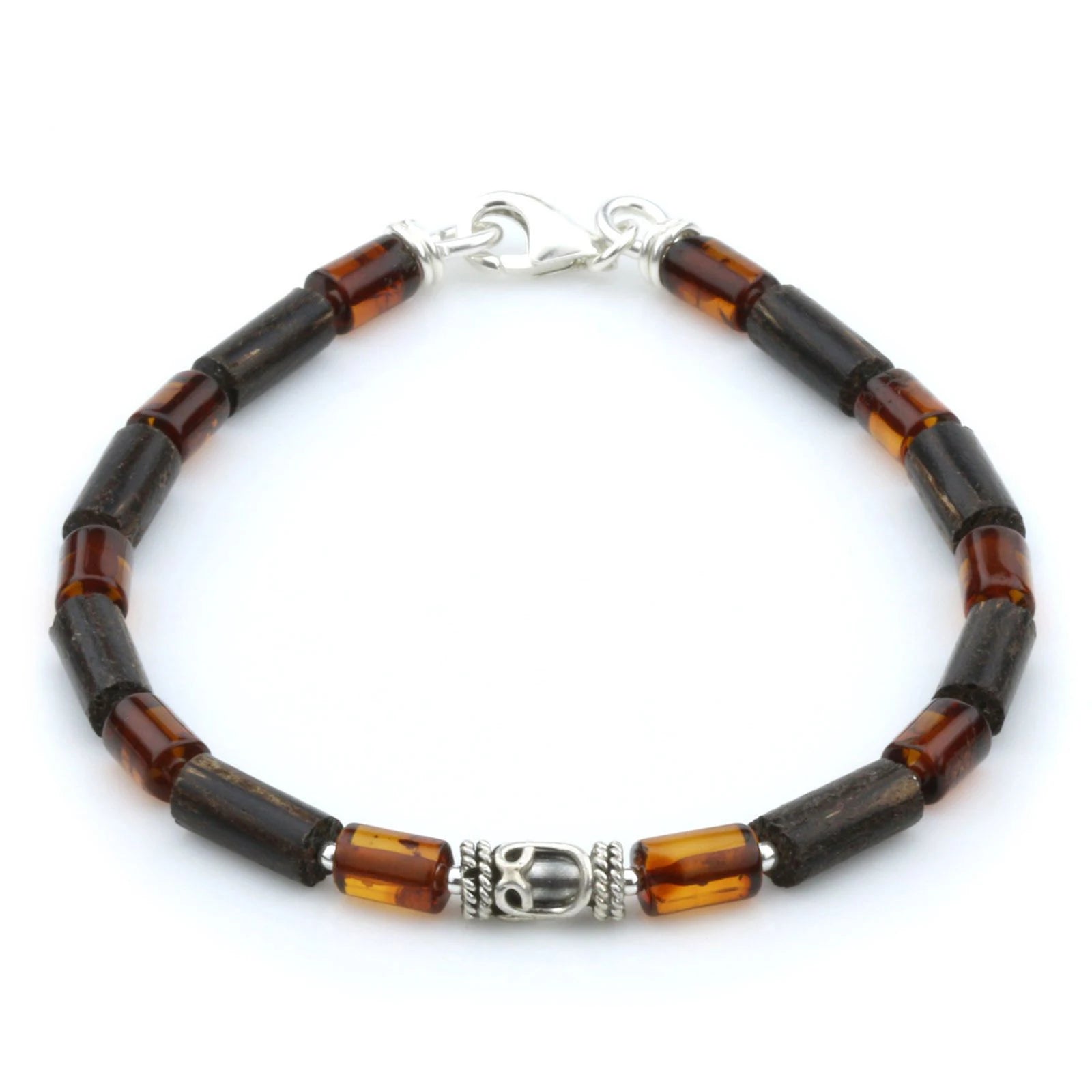 NATURAL BALTIC AMBER WOOD 925 STERLING SILVER BRACELET. SPT78