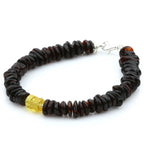 NATURAL BALTIC AMBER TURQUOISE 925 STERLING SILVER BRACELET. SPT91