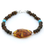 Adult Baltic Amber Shell Turquoise 925 Sterling Silver Bracelet. OCT06