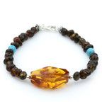 Adult Baltic Amber Shell Turquoise 925 Sterling Silver Bracelet. OCT06B