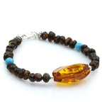 Adult Baltic Amber Shell Turquoise 925 Sterling Silver Bracelet. OCT06B
