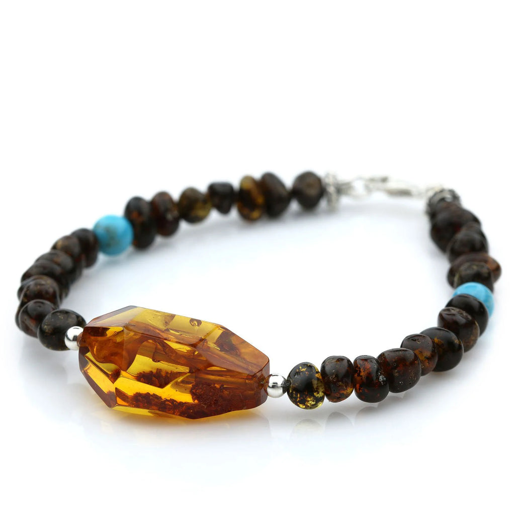 Adult Baltic Amber Shell Turquoise 925 Sterling Silver Bracelet. OCT06B