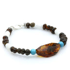 Adult Baltic Amber Shell Turquoise 925 Sterling Silver Bracelet. OCT10