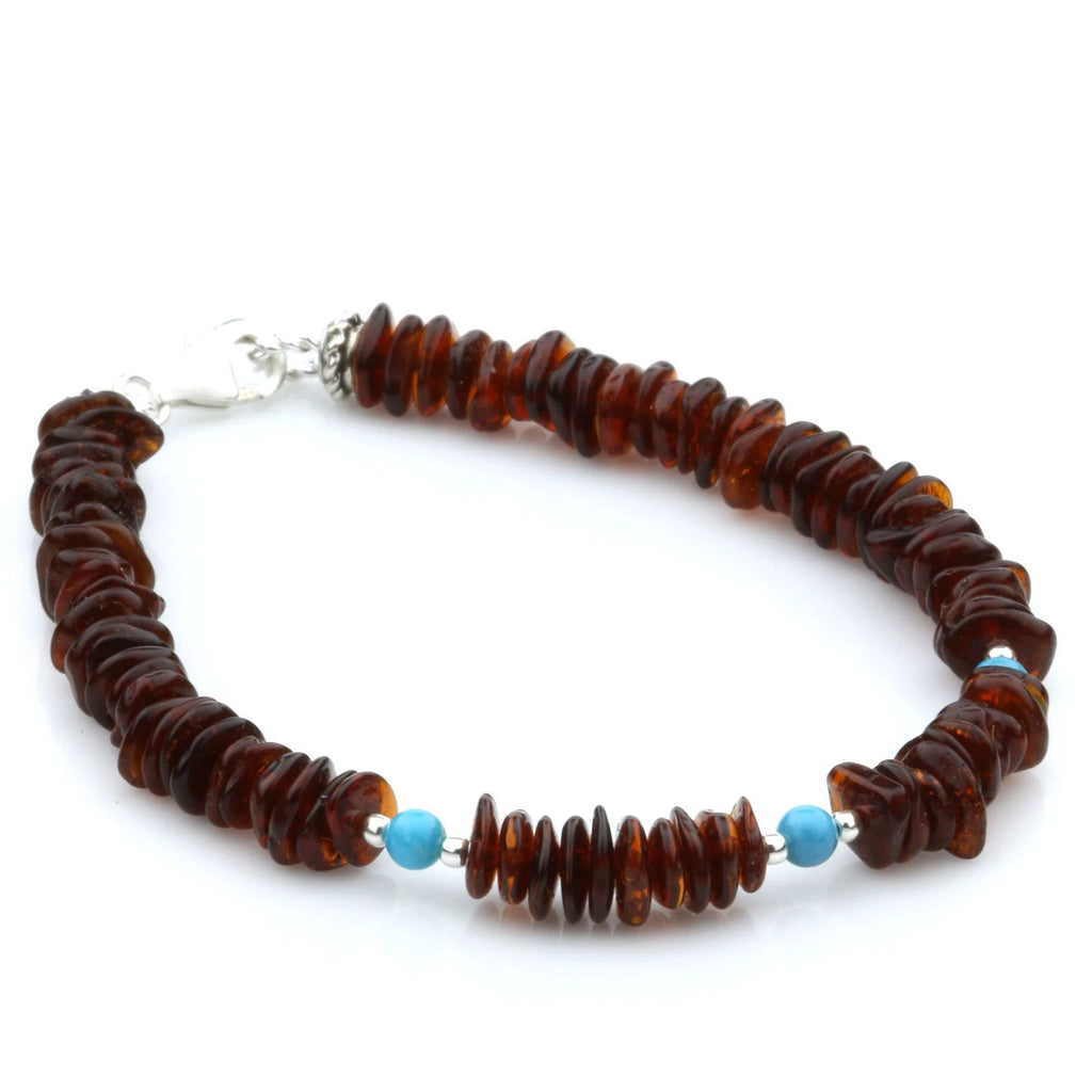 Adult Baltic Amber Turquoise 925 Sterling Silver Bracelet. OCT22