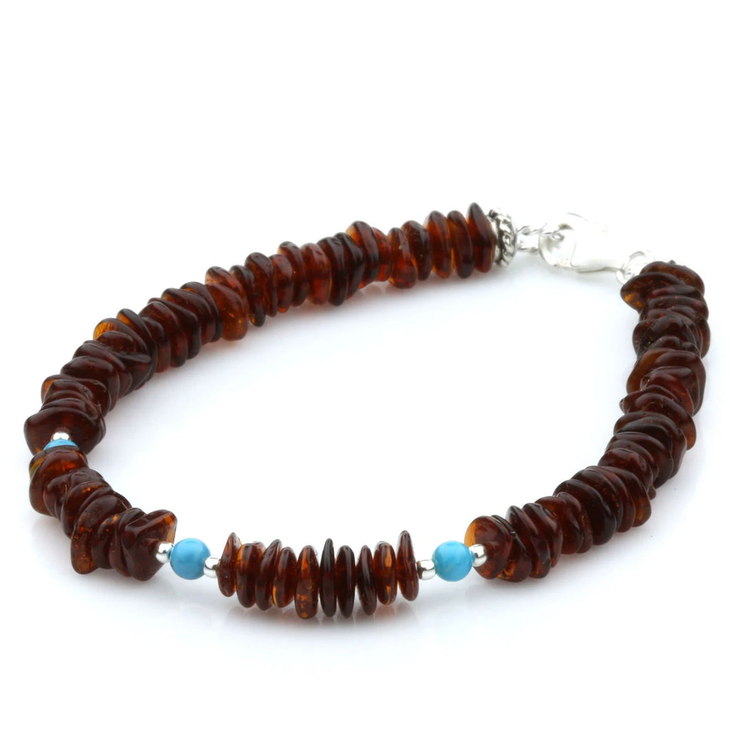 Adult Baltic Amber Turquoise 925 Sterling Silver Bracelet. OCT22