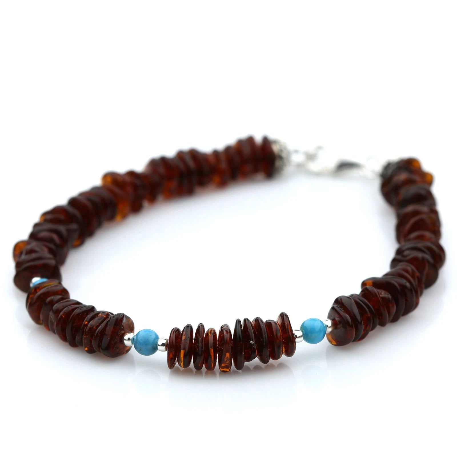 Adult Baltic Amber Turquoise 925 Sterling Silver Bracelet. OCT22