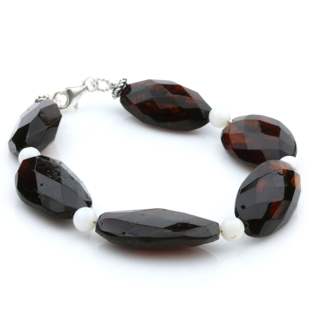 Adult Baltic Amber Shell 925 Sterling Silver Bracelet. OCT43