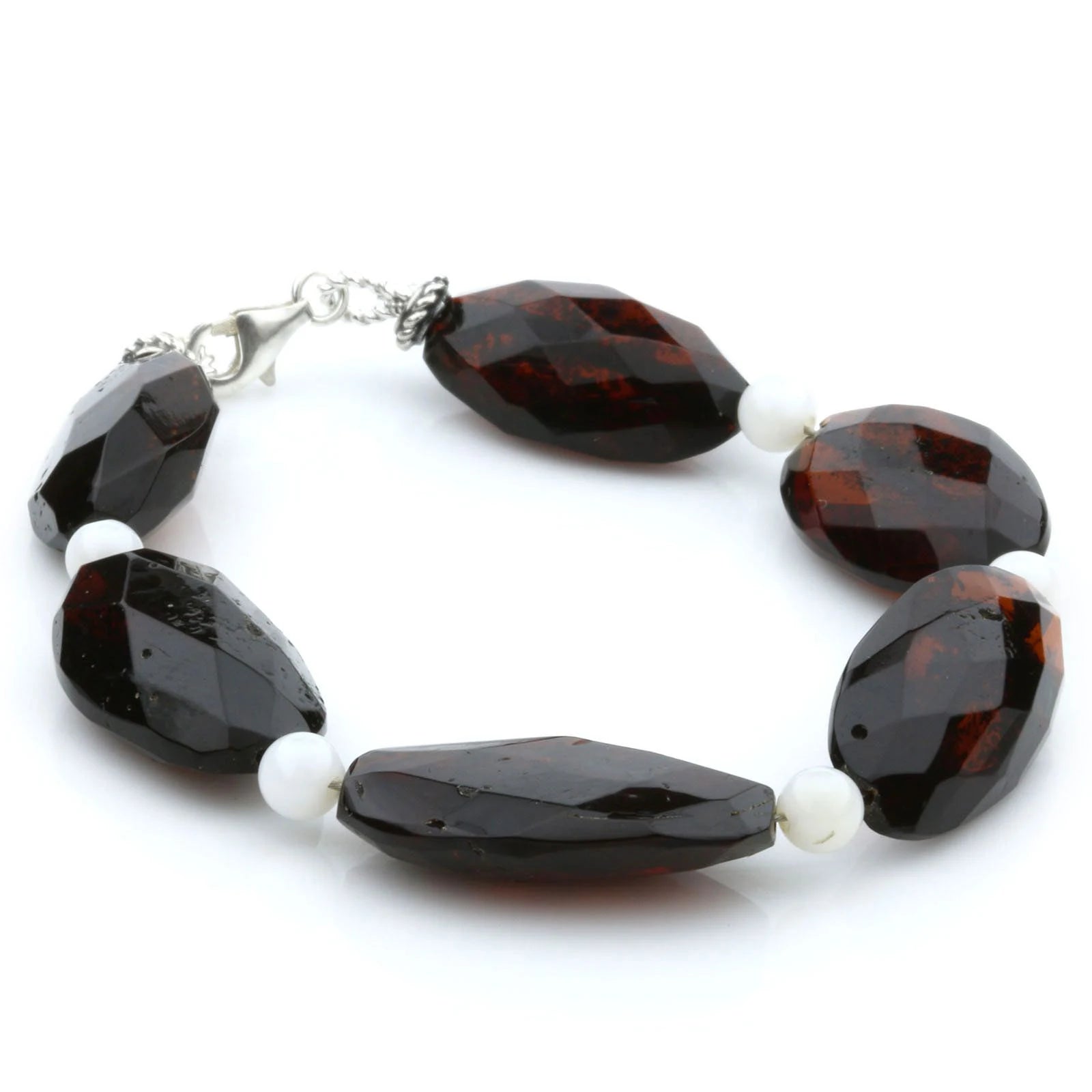 Adult Baltic Amber Shell 925 Sterling Silver Bracelet. OCT43