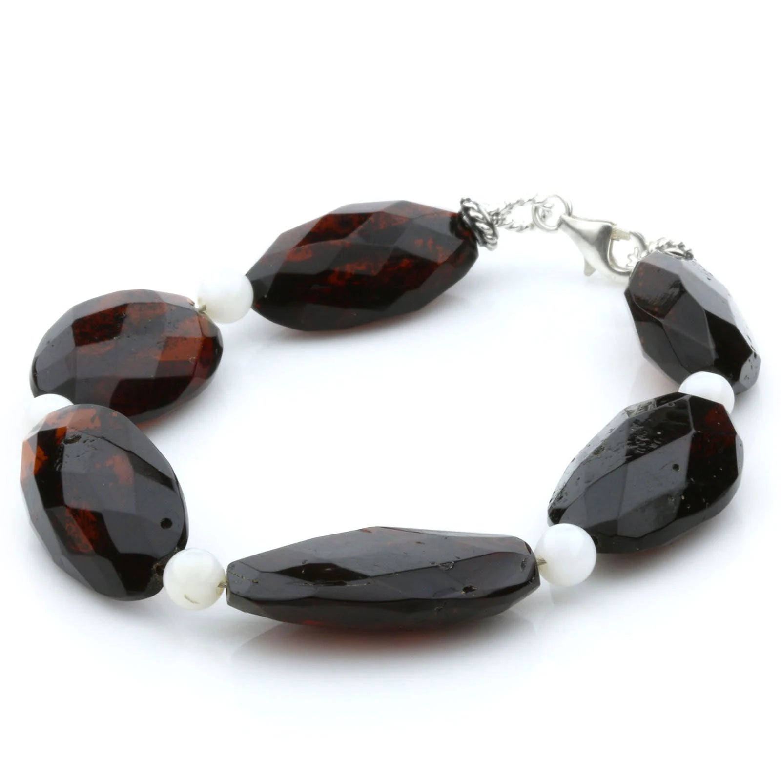 Adult Baltic Amber Shell 925 Sterling Silver Bracelet. OCT43