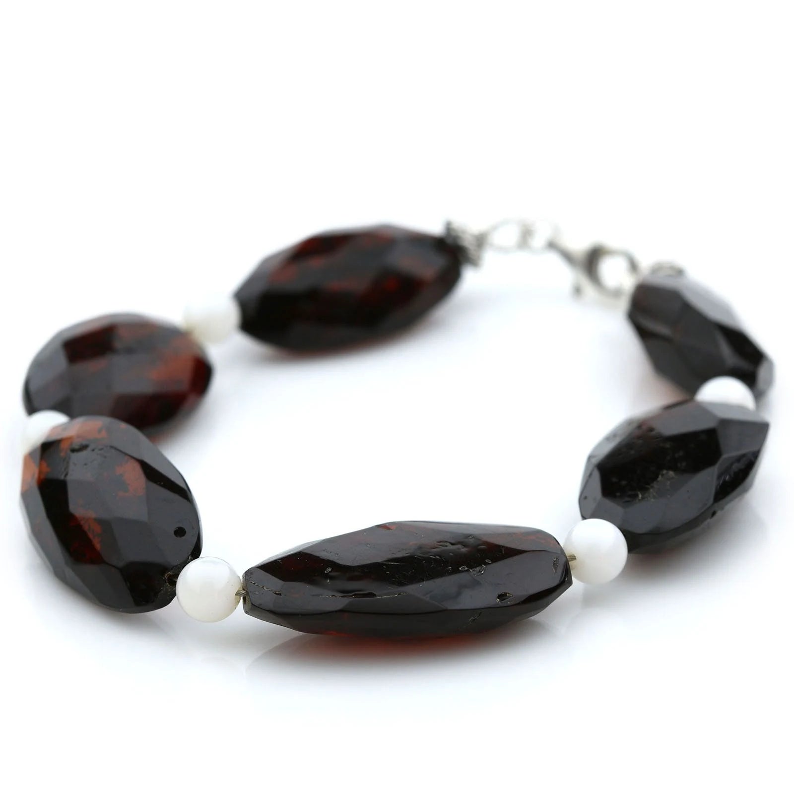 Adult Baltic Amber Shell 925 Sterling Silver Bracelet. OCT43
