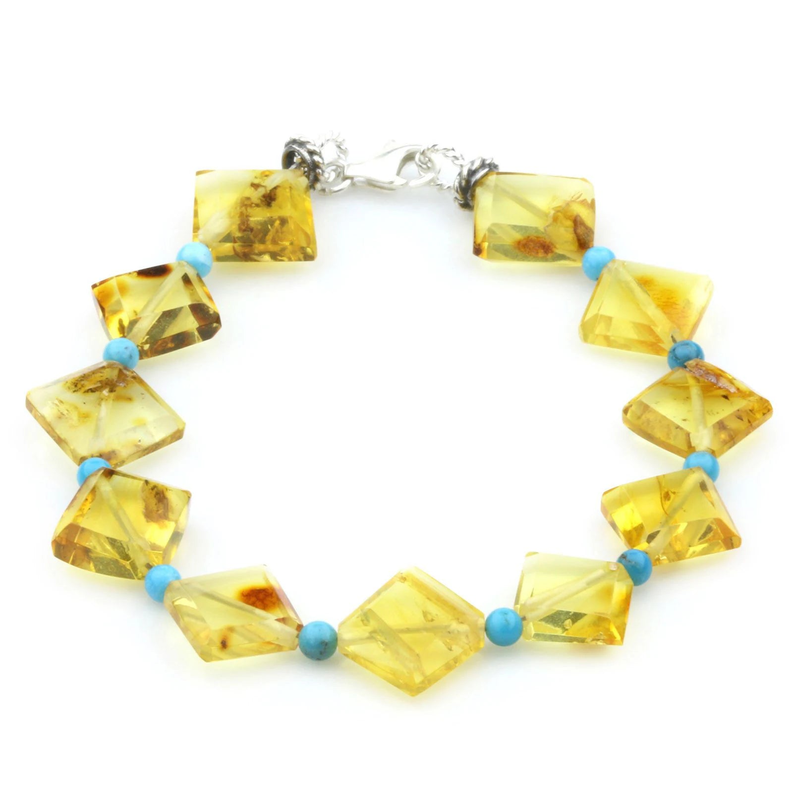 Adult Baltic Amber Turqouise 925 Sterling Silver Bracelet. OCT49A