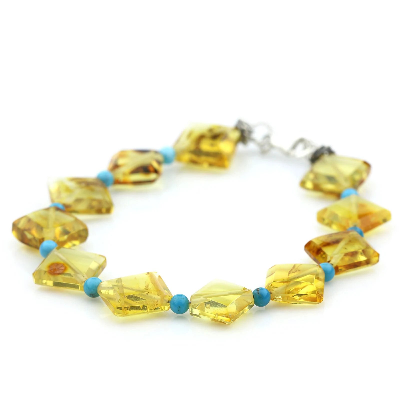Adult Baltic Amber Turqouise 925 Sterling Silver Bracelet. OCT49A