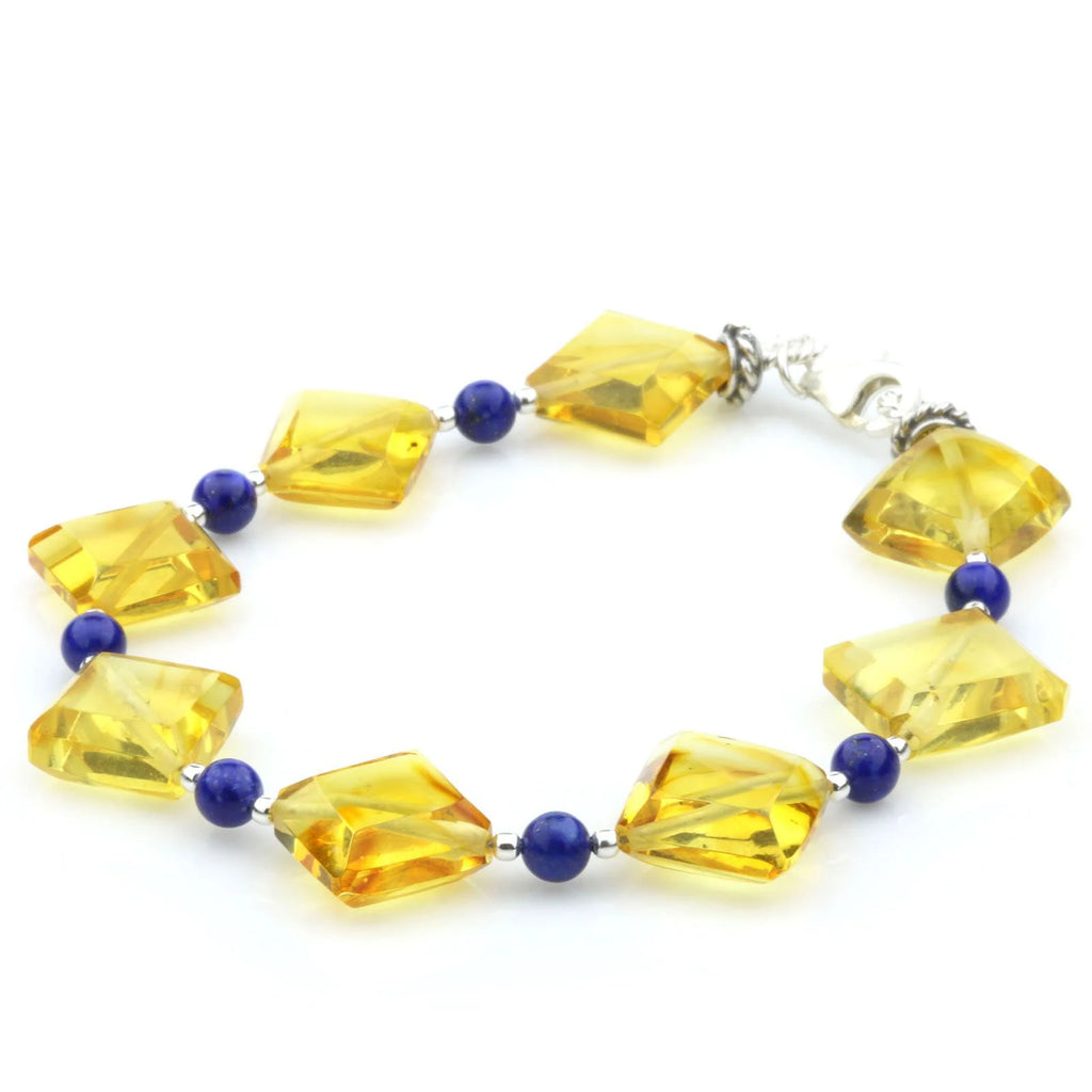 Adult Baltic Amber Lapis 925 Sterling Silver Bracelet. OCT51B