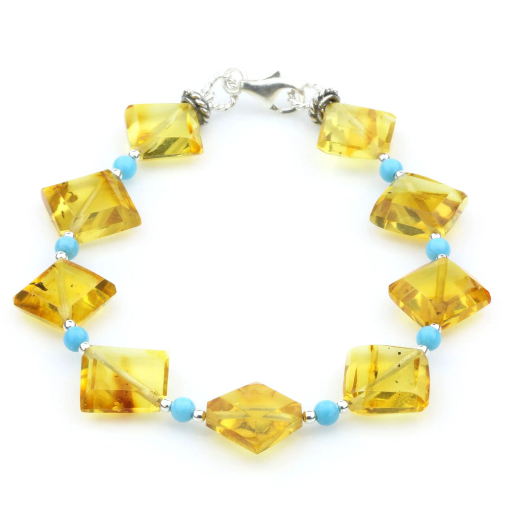 Adult Baltic Amber Turquoise 925 Sterling Silver Bracelet. OCT52B
