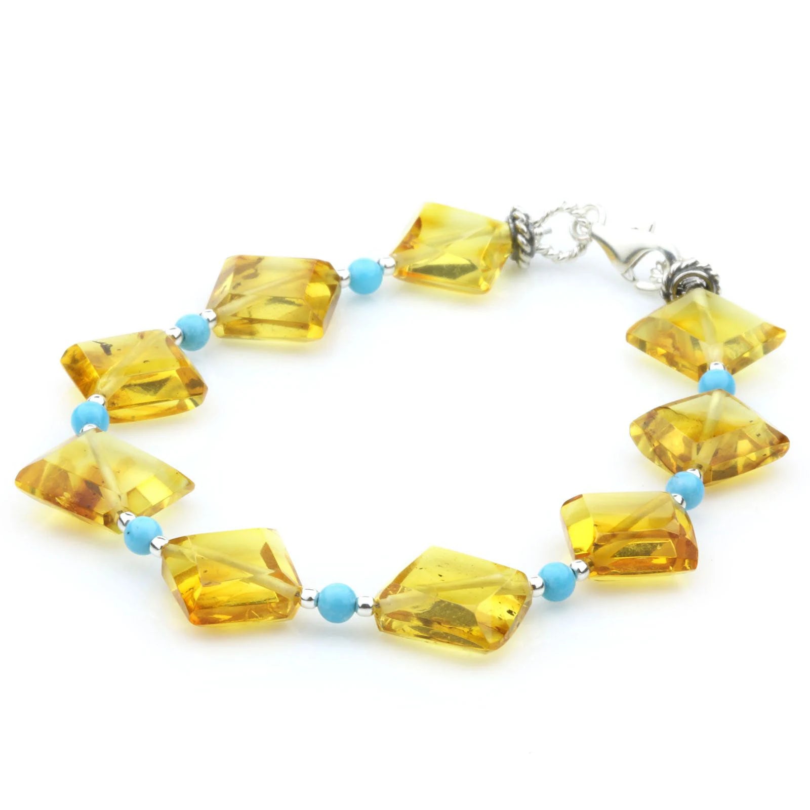 Adult Baltic Amber Turquoise 925 Sterling Silver Bracelet. OCT52B